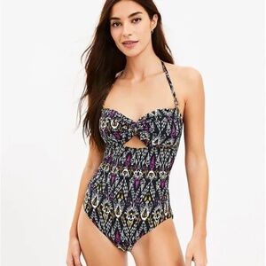 LOFT BEACH - Twist Bandeau One Piece Swimsuit - Multicolor Ikat Print - Medium